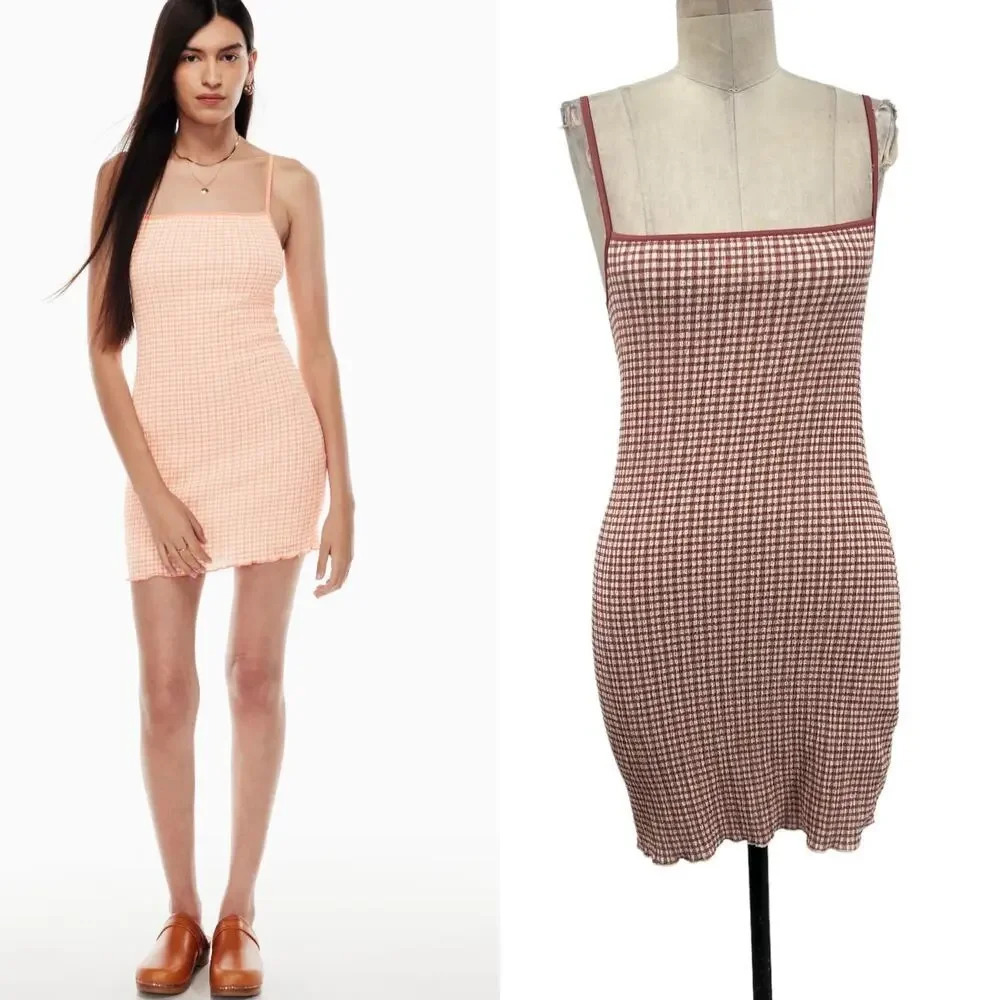 Aritzia Wilfred Jazz Seersucker Mini Dress Pink Gingham Size Small